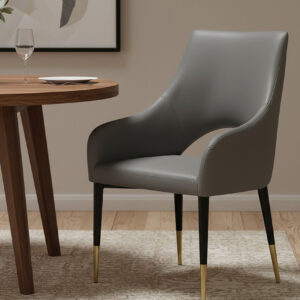 Gilden Grey Leather Effect Dining Chair with Gold Tip Legs