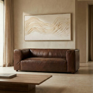 King Two Seater Antique Brown Leather Sofa
