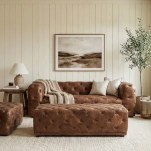 Hoxton Brown Leather Rectangle Chesterfield Ottoman