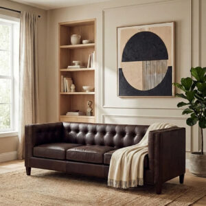 King Three Seater Dark Brown Leather Modern Chesterfield Sofa
