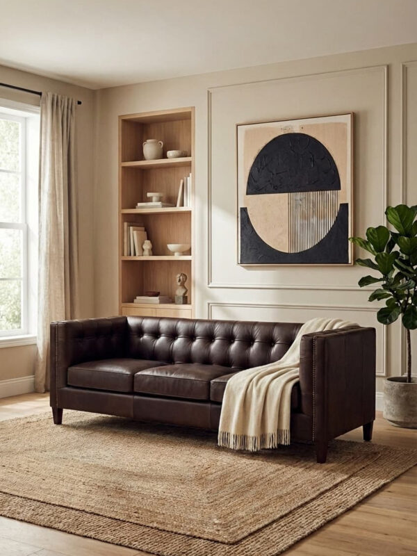 King Three Seater Dark Brown Leather Modern Chesterfield Sofa