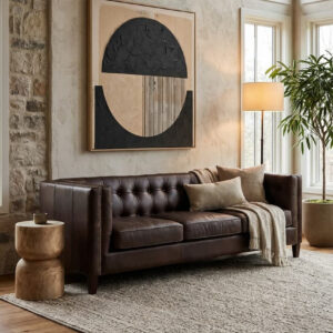 King Three Seater Dark Brown Leather Modern Chesterfield Sofa