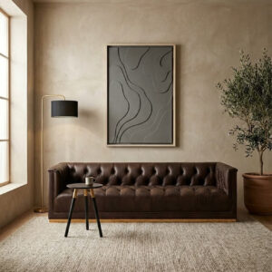 King Three Seater Modern Chesterfield Dark Brown Leather Sofa