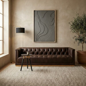 King Three Seater Modern Chesterfield Dark Brown Leather Sofa