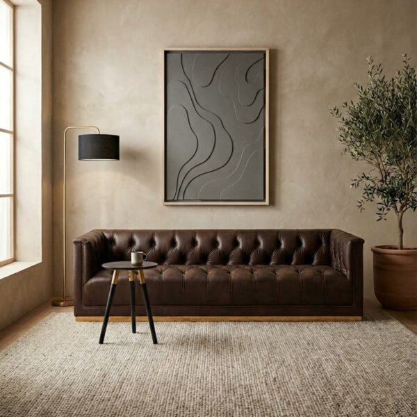 King Three Seater Modern Chesterfield Dark Brown Leather Sofa