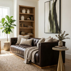 King Three Seater Modern Chesterfield Dark Brown Leather Sofa