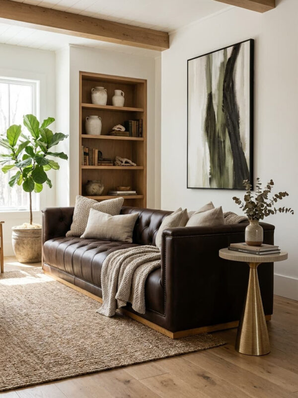 King Three Seater Modern Chesterfield Dark Brown Leather Sofa