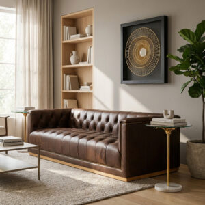 King Three Seater Modern Chesterfield Dark Brown Leather Sofa
