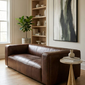 King Three Seater Antique Brown Leather Sofa