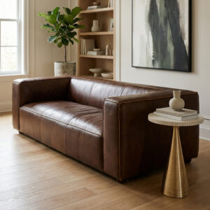 King Three Seater Antique Brown Leather Sofa