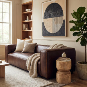 King Three Seater Antique Brown Leather Sofa