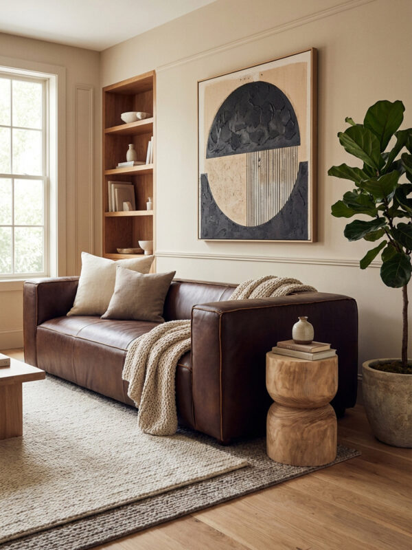 King Three Seater Antique Brown Leather Sofa