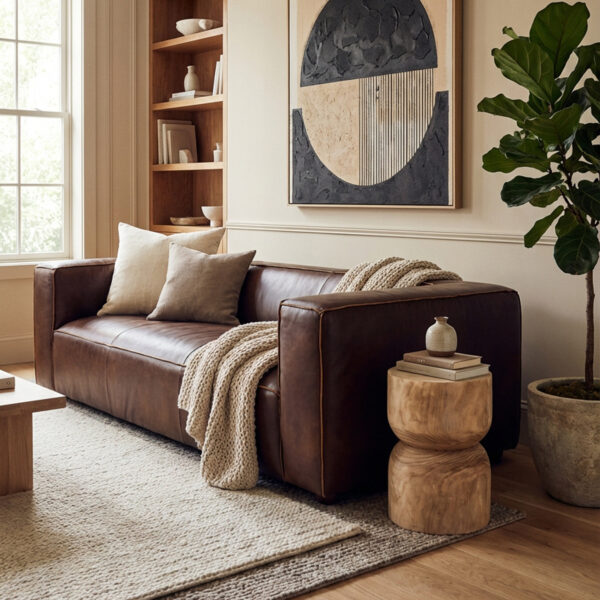 King Three Seater Antique Brown Leather Sofa
