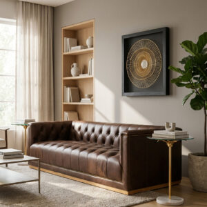 King Three Seater Modern Chesterfield Dark Brown Leather Sofa