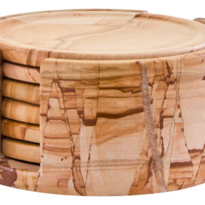 Tiga Teakwood Marble Set Of Five Round Coasters with Holder
