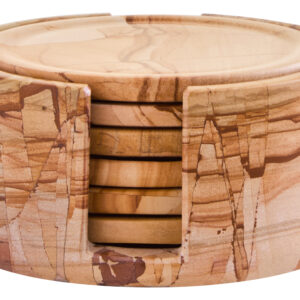 Tiga Teakwood Marble Set Of Five Round Coasters with Holder