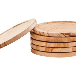 Tiga Teakwood Marble Set Of Five Round Coasters with Holder