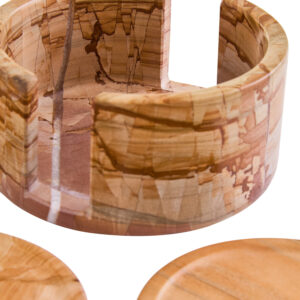 Tiga Teakwood Marble Set Of Five Round Coasters with Holder