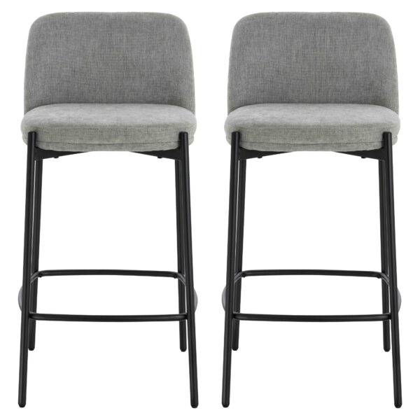 Maxwell Set of 2 Light Grey Textured Fabric Bar Chairs with Black Legs