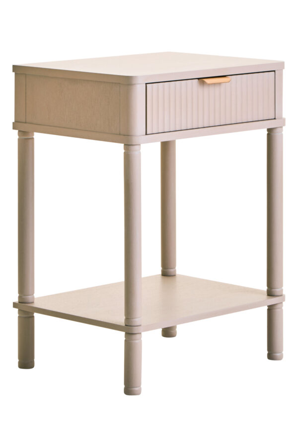 Heritage One Drawer Reed Detail Taupe Wood Side Table