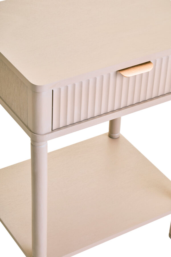 Heritage One Drawer Reed Detail Taupe Wood Side Table