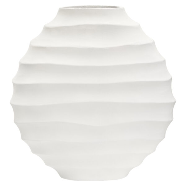 Mira Large Ivory Finish Rippled Round Vase