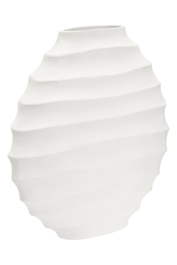 Mira Large Ivory Finish Rippled Round Vase