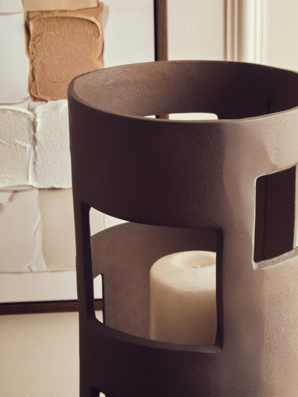 Prato Large Textured Brown Candle Holder