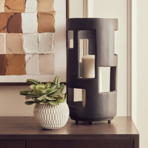 Prato Large Textured Black Candle Holder