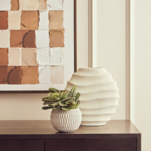 Mira Small Ivory Finish Rippled Round Vase