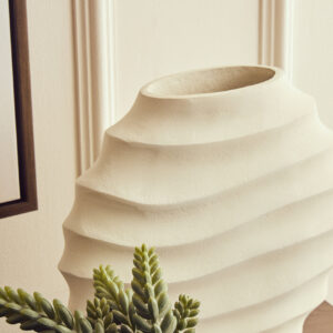 Mira Small Ivory Finish Rippled Round Vase
