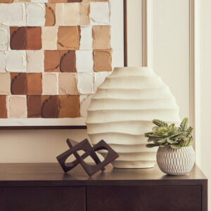 Mira Large Ivory Finish Rippled Round Vase