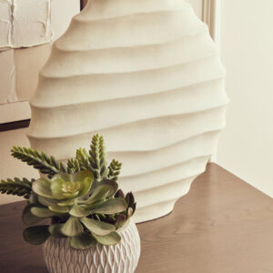 Mira Large Ivory Finish Rippled Round Vase