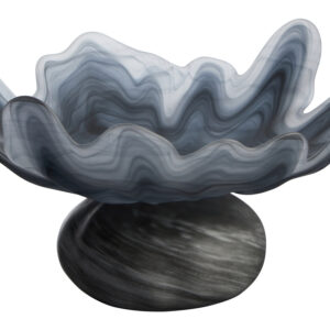 Galene Fluted Grey Glass Pedestal Bowl