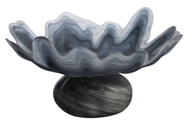 Galene Fluted Grey Glass Pedestal Bowl