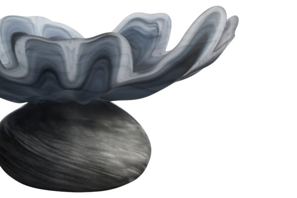 Galene Fluted Grey Glass Pedestal Bowl