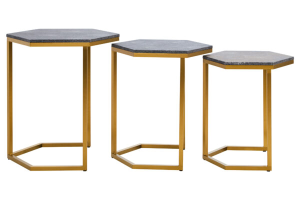 Cardona Nest of Three Hexagonal Blue Shagreen Effect Tables