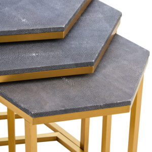 Cardona Nest of Three Hexagonal Blue Shagreen Effect Tables
