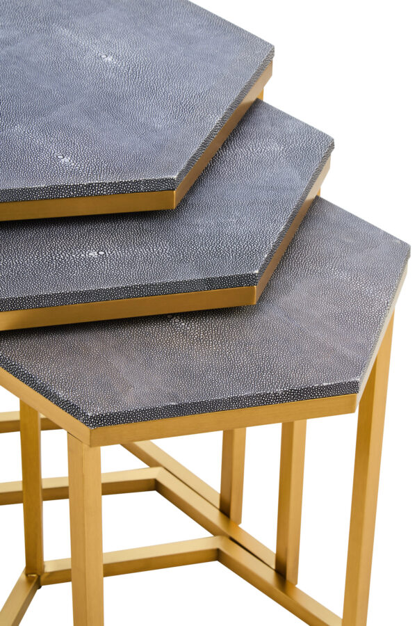 Cardona Nest of Three Hexagonal Blue Shagreen Effect Tables