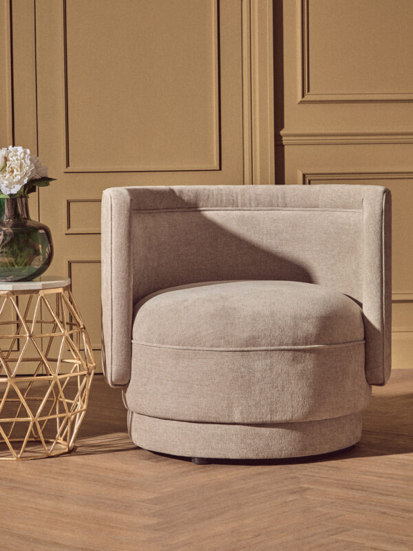 Drake Taupe Chenille Effect Curved Chair
