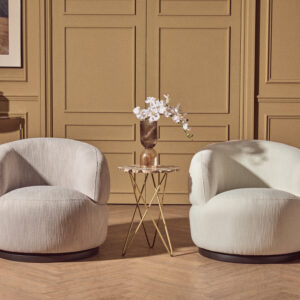 Bordo Textured Cream Curved Swivel Chair