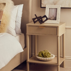Heritage One Drawer Reed Detail Taupe Wood Side Table