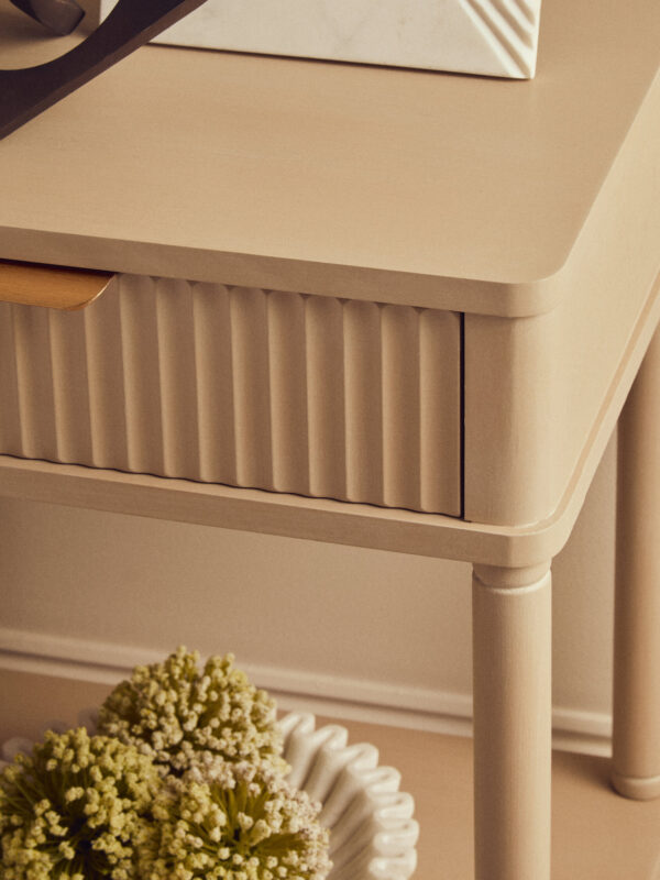Heritage One Drawer Reed Detail Taupe Wood Side Table