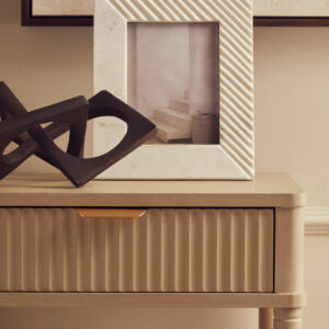 Heritage One Drawer Reed Detail Taupe Wood Side Table