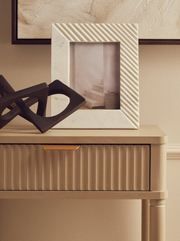 Heritage One Drawer Reed Detail Taupe Wood Side Table
