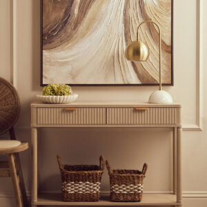 Heritage Two Drawer Reed Detail Taupe Wood Console Table