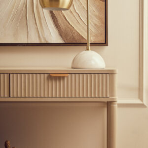 Heritage Two Drawer Reed Detail Taupe Wood Console Table