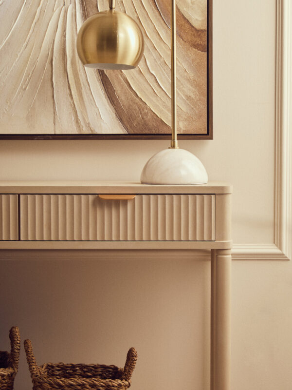Heritage Two Drawer Reed Detail Taupe Wood Console Table