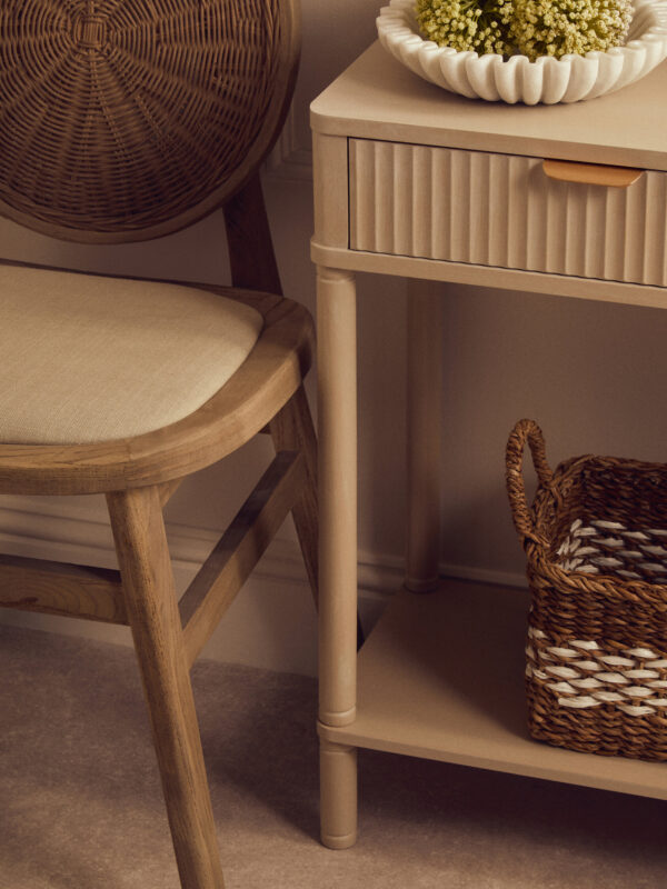 Heritage Two Drawer Reed Detail Taupe Wood Console Table