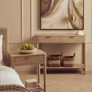 Heritage Two Drawer Reed Detail Taupe Wood Console Table